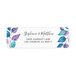 Geschilderd Turquoise Paarse Blad Waterverf Blad Etiket