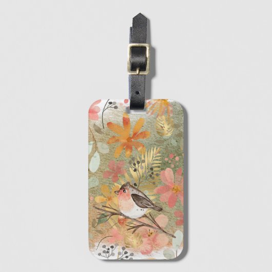 Geschilderd Vogel & Bloemen Bagagelabel (Voorkant (verticaal))