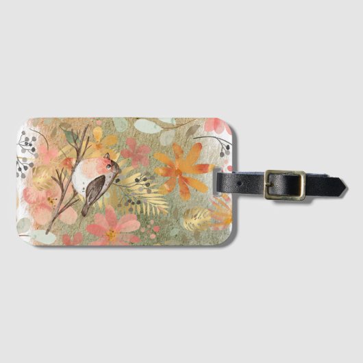 Geschilderd Vogel & Bloemen Bagagelabel (Voorkant (horizontaal))