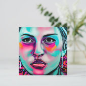 Geschilderd vrouwengezicht en scheur | Blauwgroen  (Staand voorkant)