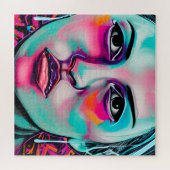 Geschilderd vrouwengezicht en scheur | Blauwgroen  Legpuzzel (Horizontaal)