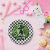 Geschilderd Wickedly goede heks Black Gingham Plai Papieren Bordje (Feest)