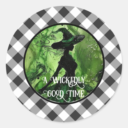 Geschilderd Wickedly goede heks Black Gingham Plai Ronde Sticker (Voorkant)