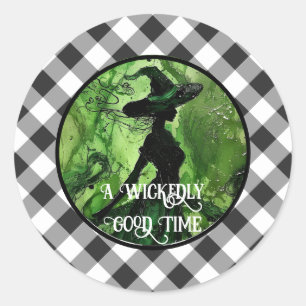 Geschilderd Wickedly goede heks Black Gingham Plai Ronde Sticker