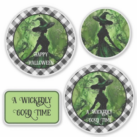 Geschilderd Wickedly Goede Heks Black Gingham Plai Sticker (Voorkant)