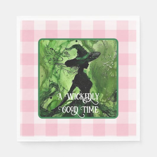 Geschilderd Wickedly Goede Heks Groen & Roze Gingh Servet (Voorkant)