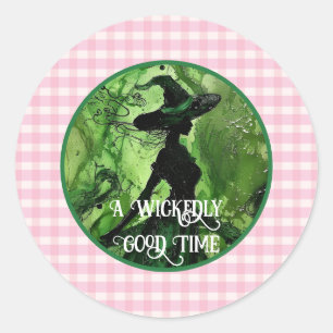 Geschilderd Wickedly Goede Heks Pink Gingham Plaid Ronde Sticker