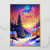 Geschilderd Winterlandschap Kerst Folie Feestdagenkaart (Voorkant)