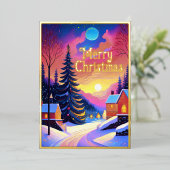 Geschilderd Winterlandschap Kerst Folie Feestdagenkaart (Staand Voorkant)