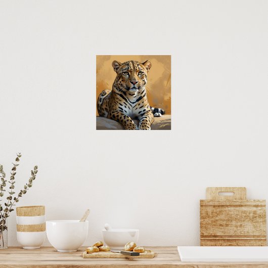 Geschilderd Zittend Luipaard Kunst Poster (Keuken)