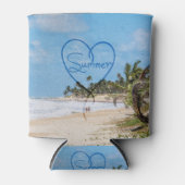 Geschilderd "Zomer" Hart Typografie Strand Scène Blikjeskoeler (Voorkant)