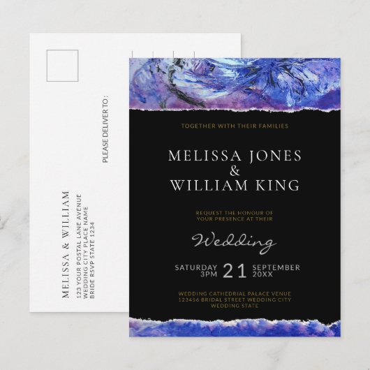 geschilderd zwart bruiloft uitnodiging briefkaart (Voorkant / Achterkant)