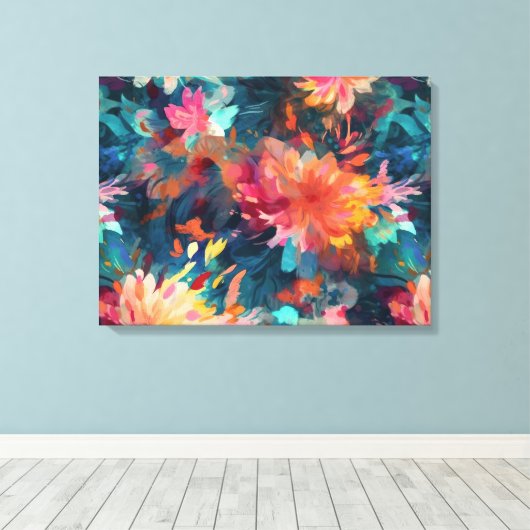 Geschilderde Abstracte Bloemige Reuzen Mums Canvas Afdruk (Insitu (Houten vloer))