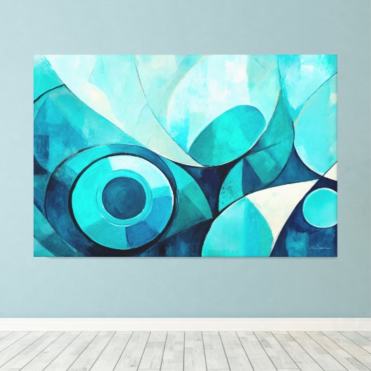 Geschilderde abstracte kunst in blauw 02 canvas afdruk (Insitu (Houten vloer))