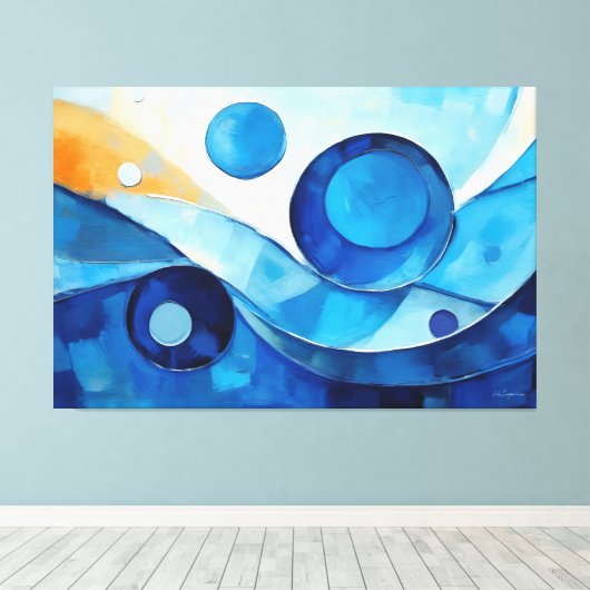 Geschilderde abstracte kunst in blauw 03 canvas afdruk (Insitu (Houten vloer))