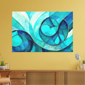 Geschilderde abstracte kunst in blauw canvas afdruk (Insitu (Woonkamer))