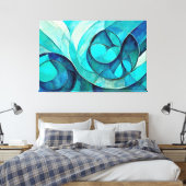 Geschilderde abstracte kunst in blauw canvas afdruk (Insitu (Slaapkamer))