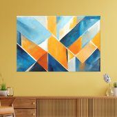 Geschilderde abstracte kunst in blauw oranje canvas afdruk (Insitu (Woonkamer))