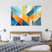 Geschilderde abstracte kunst in blauw oranje canvas afdruk (Insitu (Slaapkamer))