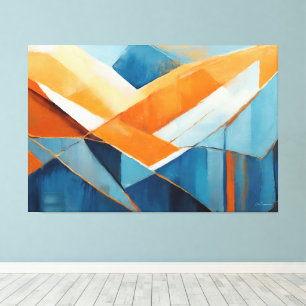 Geschilderde abstracte kunst in blauw oranje canvas afdruk