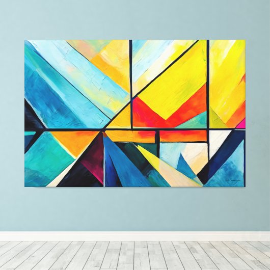 Geschilderde abstracte kunst meerkleurig canvas afdruk (Insitu (Houten vloer))