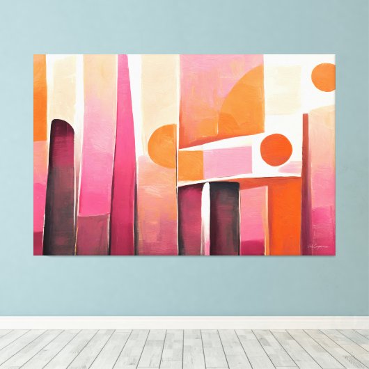 Geschilderde abstracte kunst roze canvas afdruk (Insitu (Houten vloer))