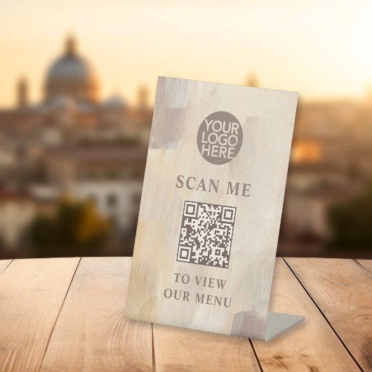 Geschilderde Abstracte Logo en QR-code contactloos Reclamebord Met Voetstuk