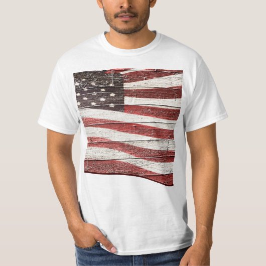 Geschilderde Amerikaanse Vlag op Houten Textuur T-shirt (Voorkant)