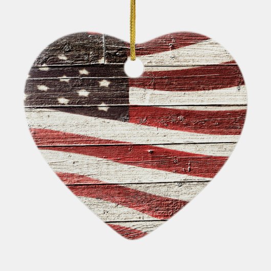 Geschilderde Amerikaanse vlag op roestige houtstru Keramisch Ornament (Achterkant)