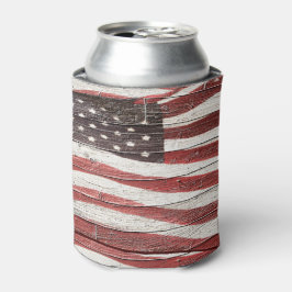 Geschilderde Amerikaanse vlag op rustieke Wood-Loo Blikjeskoeler