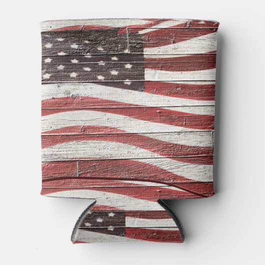 Geschilderde Amerikaanse vlag op rustieke Wood-Loo Blikjeskoeler (Voorkant)