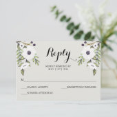 Geschilderde Anemonen - Bruiloft RSVP Kaart (Staand voorkant)