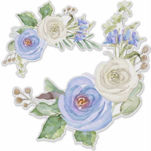 Geschilderde Aquarel Lucht Blauw en Witte Roos Blo Sticker (Voorkant)