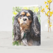 Geschilderde Arrogante Koning Charles Spaniel Kaart (Gele Bloem)