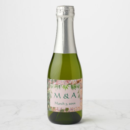 Geschilderde bakstenen Green Ivy Wedding Mini Wijn Sparkling Wijnetiket (Voorkant)
