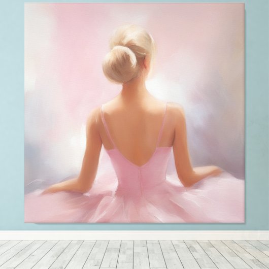 Geschilderde Ballerina in Roze Canvas Afdruk (Insitu (Houten vloer))