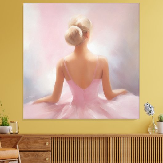 Geschilderde Ballerina in Roze Canvas Afdruk (Insitu (Woonkamer))
