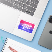 GESCHILDERDE BISEKSUELE SYMBOOL PRIDE VLAG STICKER (Laptop met iPhone)