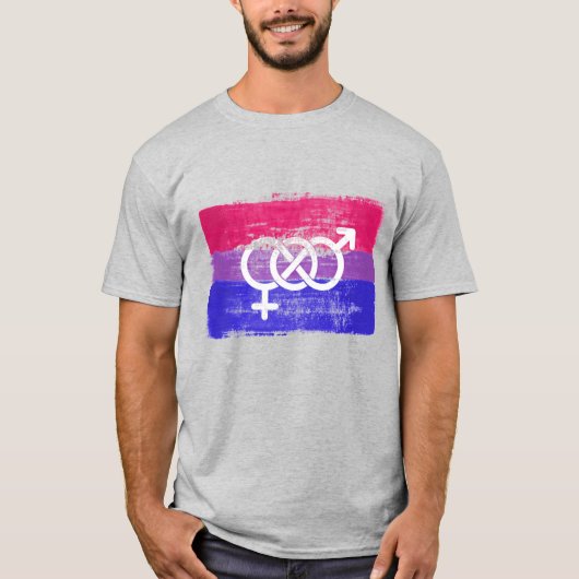 GESCHILDERDE BISEKSUELE SYMBOOL PRIDE VLAG T-SHIRT (Voorkant)