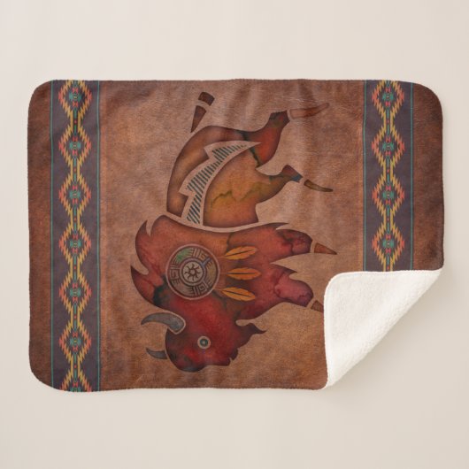 Geschilderde Bison II Sherpa Deken (Voorkant (horizontaal))