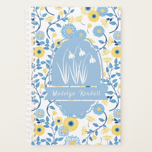 Geschilderde blauwe en gele aangepaste monogramnaa planner (Voorkant)