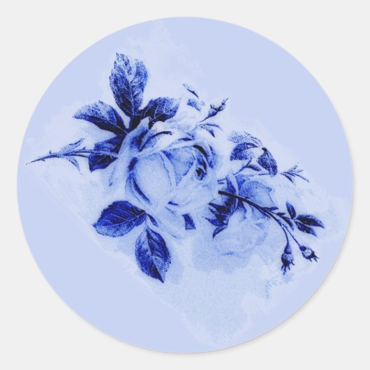 Geschilderde Blauwe Rozen in  stijl Ronde Sticker (Voorkant)