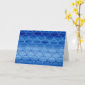 Geschilderde blauwe Waterverf schaal Patroon op da Kaart (Gele Bloem)