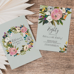 Geschilderde bloem 80ste verjaardag kaart