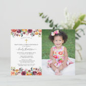 Geschilderde bloemen Baptisme 1e verjaardag Foto Kaart (Staand voorkant)
