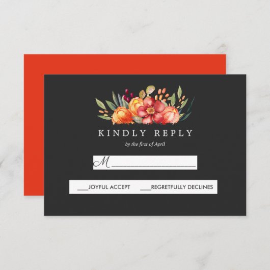 Geschilderde Bloemen Bruiloft Grijze Reactie RSVP (Voorkant / Achterkant)