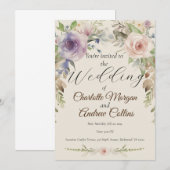 Geschilderde bloemen bruiloft uitnodiging (Voorkant / Achterkant)