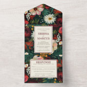 Geschilderde Bloemen Donker Bourgogne Groen Blauwg All In One Uitnodiging (Binnen)