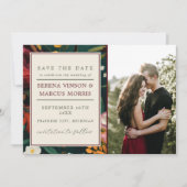 Geschilderde Bloemen Donker Bourgogne Groen Blauwg Save The Date (Voorkant)