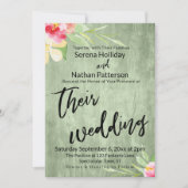 Geschilderde Bloemen Groen Hout Casual Trouwscript Kaart (Voorkant)